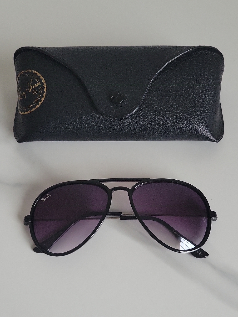 Ray-Ban Aviator Sunglasses - Black Frame with Purple Gradient Lenses